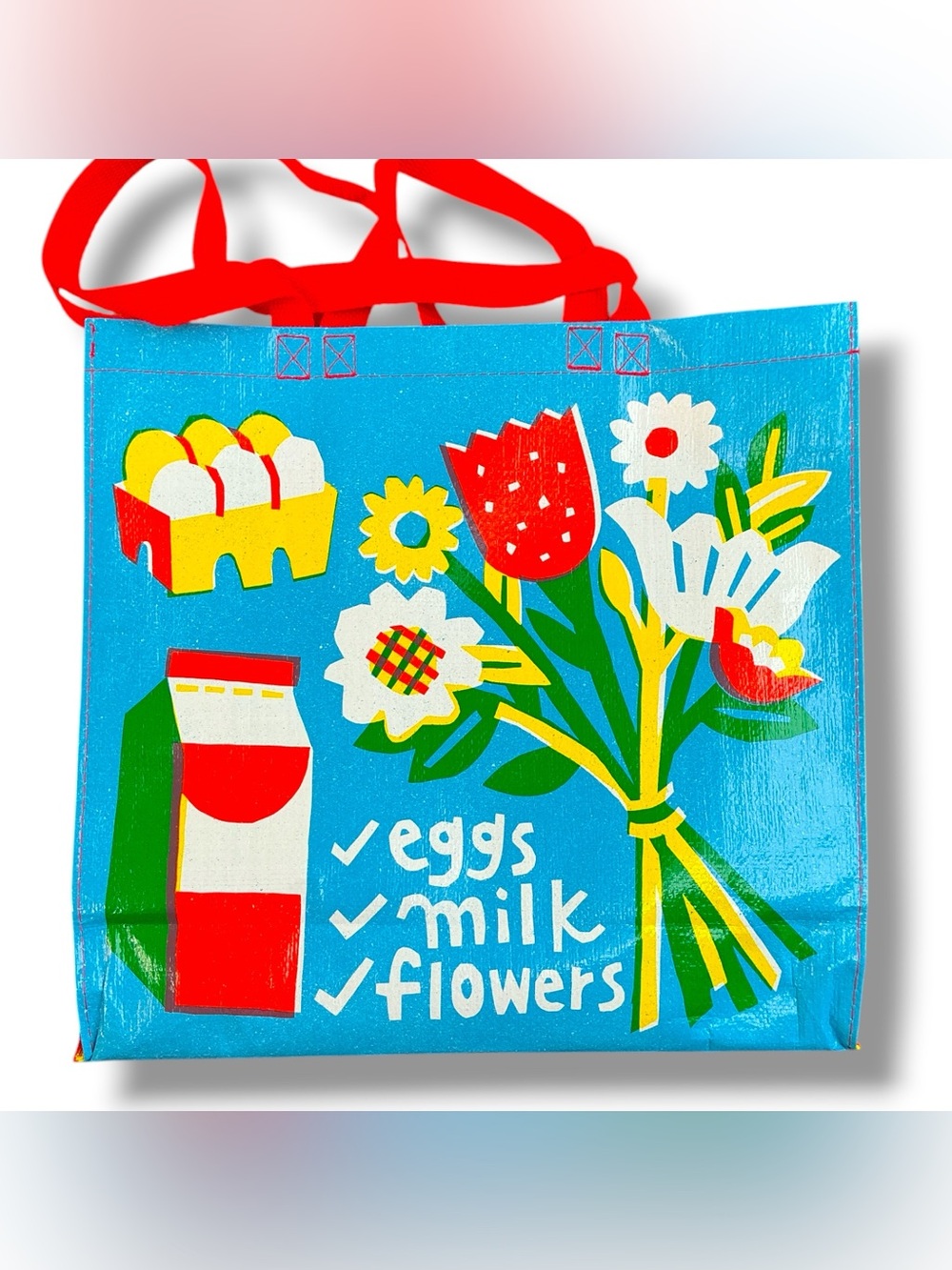 NWT Blue Q Grocery List Huge Market Shopper Beach Party Tote Recycled cheerful